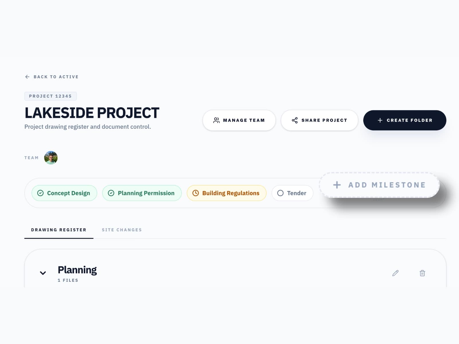 Milestones showing project progress